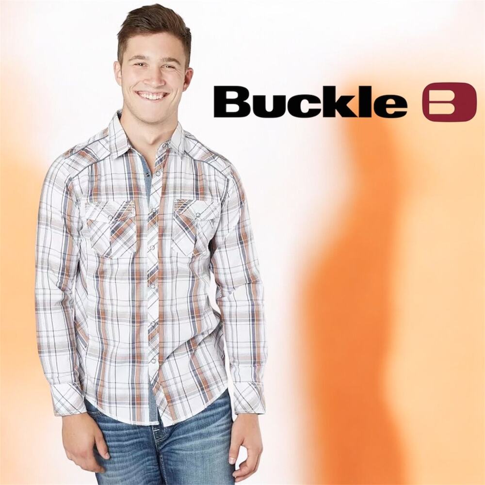 Buckle BKE Mens Pearl Snap Slim Fit Plaid Western Style Shirt Size M‎ Medium